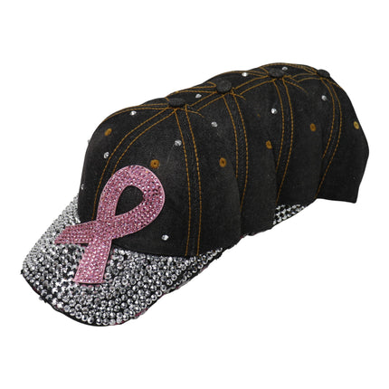 Bling Pink Ribbon Rhinestone Baseball Cap CP3727 (12PC)