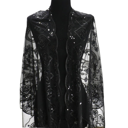 Peacock Sequin Chiffon Embellished Fringe Sheer Shawl Wrap Scarf SC309P (12pc)