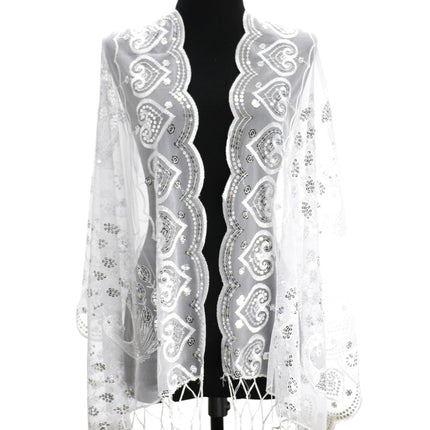 Peacock Sequin Chiffon Embellished Fringe Sheer Shawl Wrap Scarf SC309P (12pc)