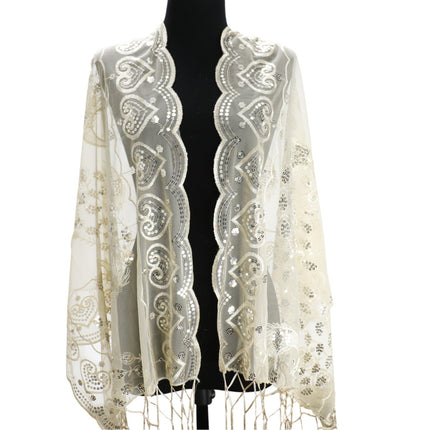 Peacock Sequin Chiffon Embellished Fringe Sheer Shawl Wrap Scarf SC309P (12pc)