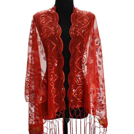 Peacock Sequin Chiffon Embellished Fringe Sheer Shawl Wrap Scarf SC309P (12pc)