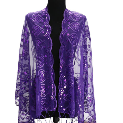 Peacock Sequin Chiffon Embellished Fringe Sheer Shawl Wrap Scarf SC309P (12pc)