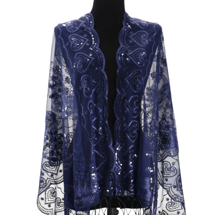 Peacock Sequin Chiffon Embellished Fringe Sheer Shawl Wrap Scarf SC309P (12pc)