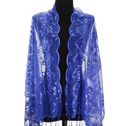 Peacock Sequin Chiffon Embellished Fringe Sheer Shawl Wrap Scarf SC309P (12pc)