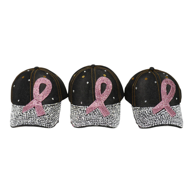 Bling Pink Ribbon Rhinestone Baseball Cap CP3727 (12PC)