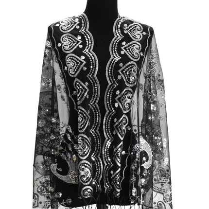Peacock Sequin Chiffon Embellished Fringe Sheer Shawl Wrap Scarf SC309P (12pc)