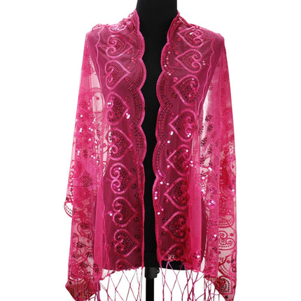 Peacock Sequin Chiffon Embellished Fringe Sheer Shawl Wrap Scarf SC309P (12pc)