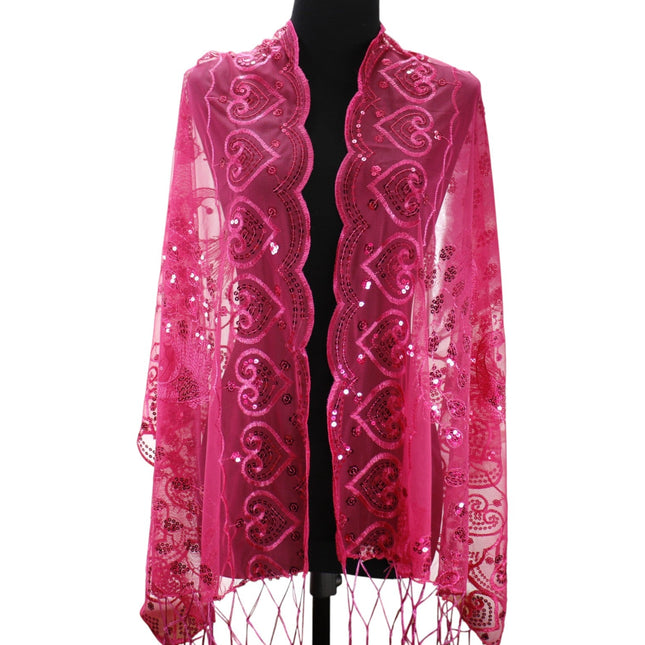 Peacock Sequin Chiffon Embellished Fringe Sheer Shawl Wrap Scarf SC309P (12pc)