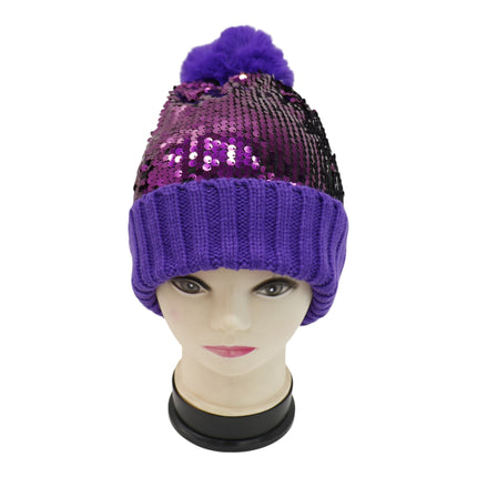 Pom Pom Sequin Beanie HA3715-1 (6PC)