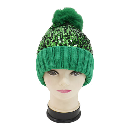 Pom Pom Sequin Beanie HA3715-1 (6PC)