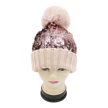 Pom Pom Sequin Beanie HA3715-1 (6PC)