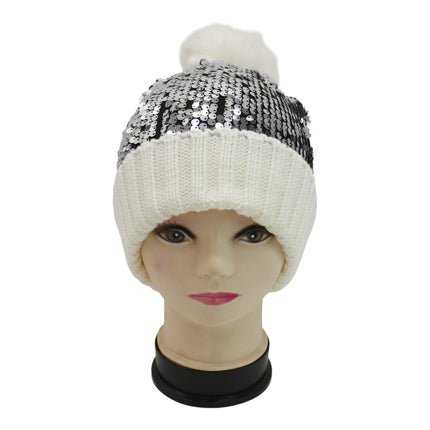 Pom Pom Sequin Beanie HA3715-1 (6PC)