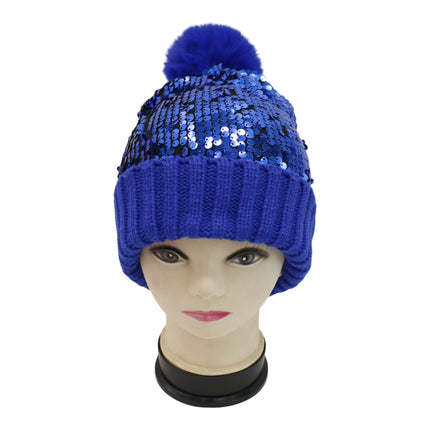 Pom Pom Sequin Beanie HA3715-1 (6PC)