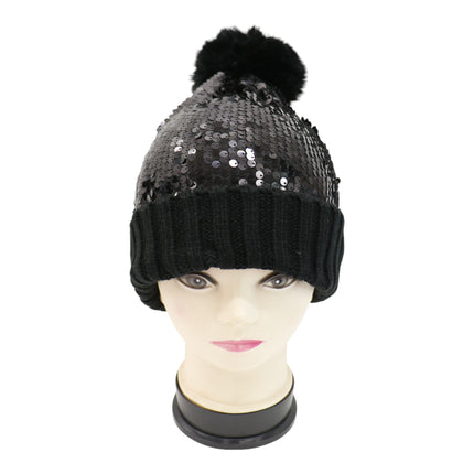 Pom Pom Sequin Beanie HA3715-1 (6PC)