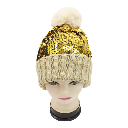 Pom Pom Sequin Beanie HA3715-1 (6PC)