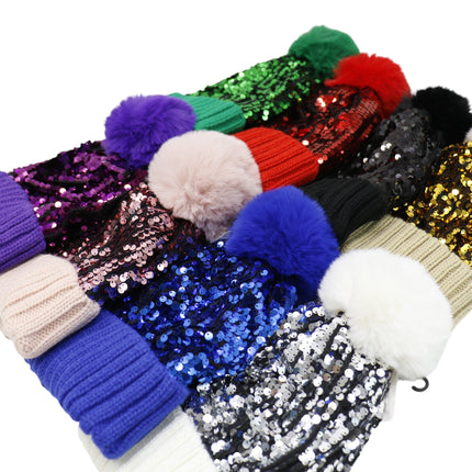 Pom Pom Sequin Beanie HA3715-1 (6PC)