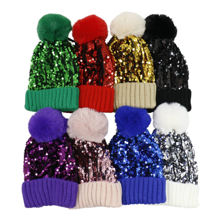 Pom Pom Sequin Beanie HA3715-1 (6PC)
