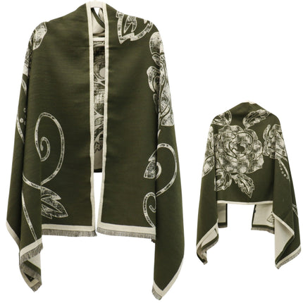 Cashmere Feel Winter Rose Pattern Reversible Scarf SCF5726-45(12PC)