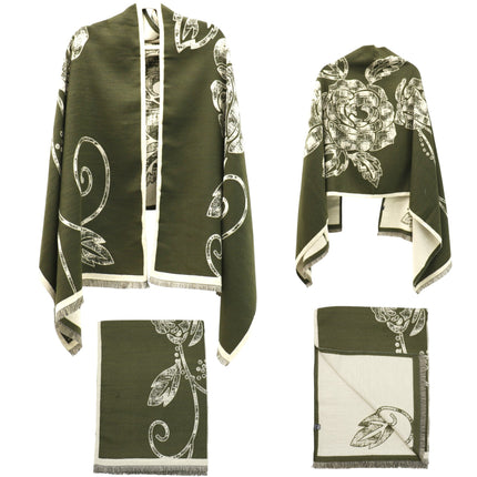 Cashmere Feel Winter Rose Pattern Reversible Scarf SCF5726-45(12PC)