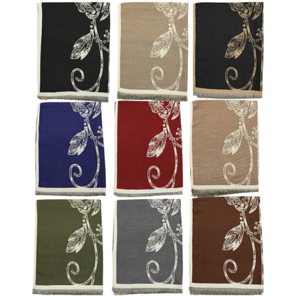 Cashmere Feel Winter Rose Pattern Reversible Scarf SCF5726-45(12PC)