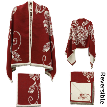 Cashmere Feel Winter Rose Pattern Reversible Scarf SCF5726-45(12PC)