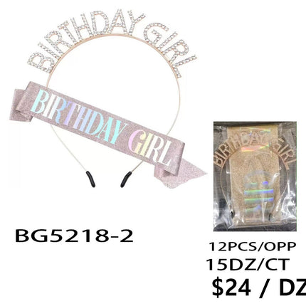 Birthday Girl  Tiara With Sash For Women BG5218-1 (12PC)