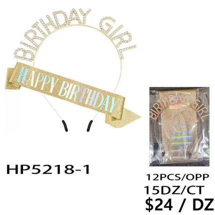 Happy Birthday Sash With Birthday Girl Tiara For Women HP5218-1 (12PC)