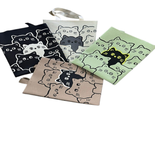 Cute Cat Pattern Knitted Tote Shoulder Bag JB6113-2 (12PC)
