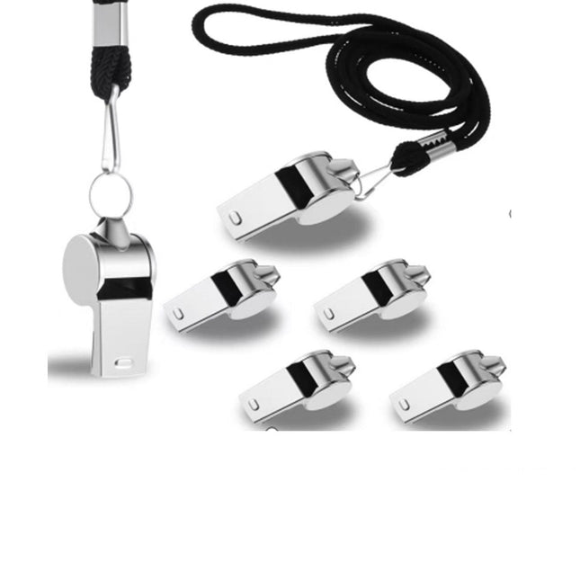 Stainless Steel Metal Referee Whistle With Lanyard JM6122-1 (12PC)