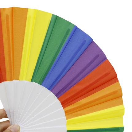 Rainbow Pride White Frame Hand Held Folding Fan FN05 (12PC)