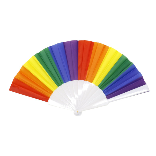 Rainbow Pride White Frame Hand Held Folding Fan FN05 (12PC)