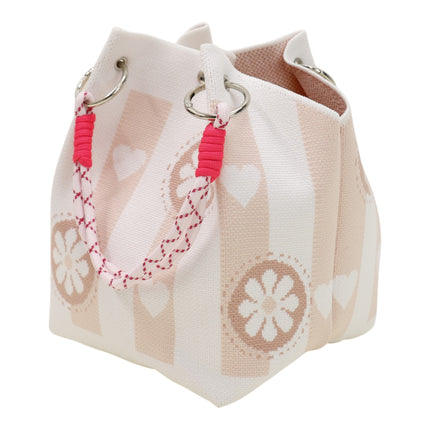 Heart and Floral Pattern Cord Strap Knitted Tote Bag BG6325-2 (3PC)