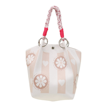 Heart and Floral Pattern Cord Strap Knitted Tote Bag BG6325-2 (3PC)