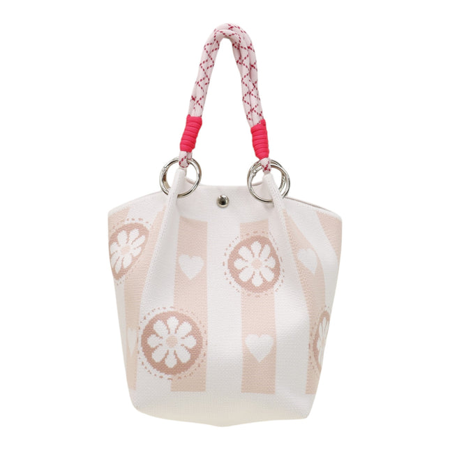 Heart and Floral Pattern Cord Strap Knitted Tote Bag BG6325-2 (3PC)