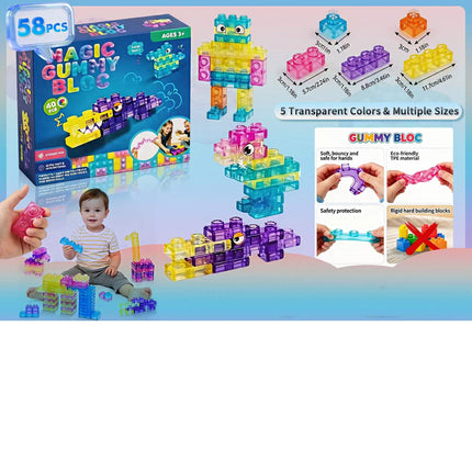 58 Count Colorful Gummy Squishy Sensory Building Block Toy ZPH-58 (12PC)