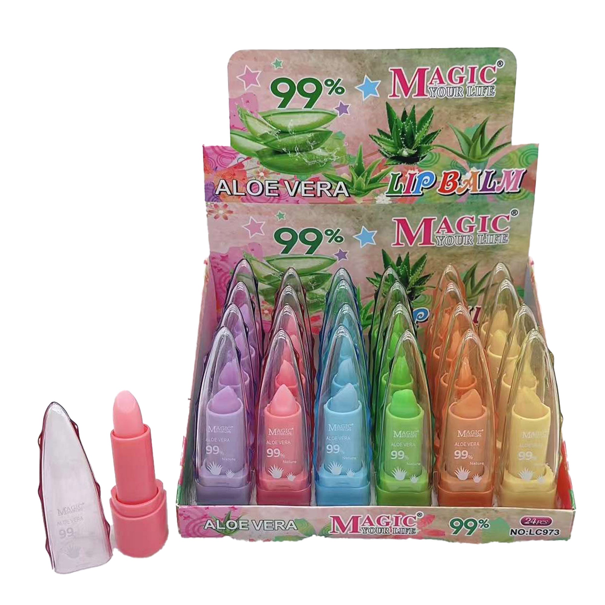 MAGIC YOUR LIFE 99% ALOE VERA LIP BALM 973 (24PC)