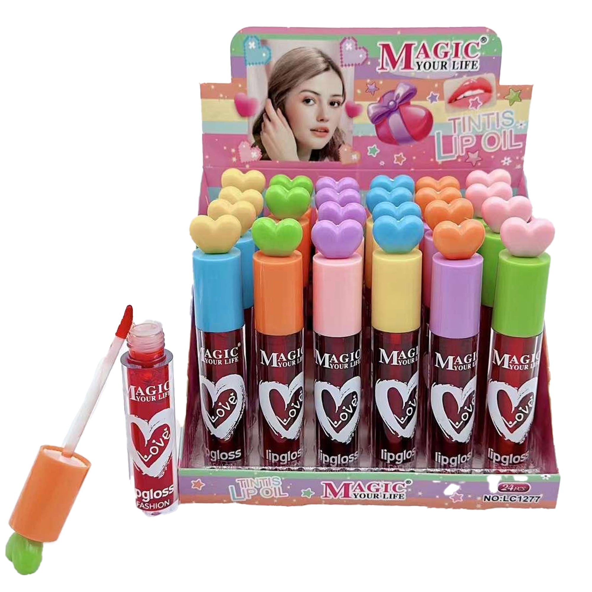 MAGIC YOUR LIFE HEART TINTS LIP OIL 1277 (24PC)