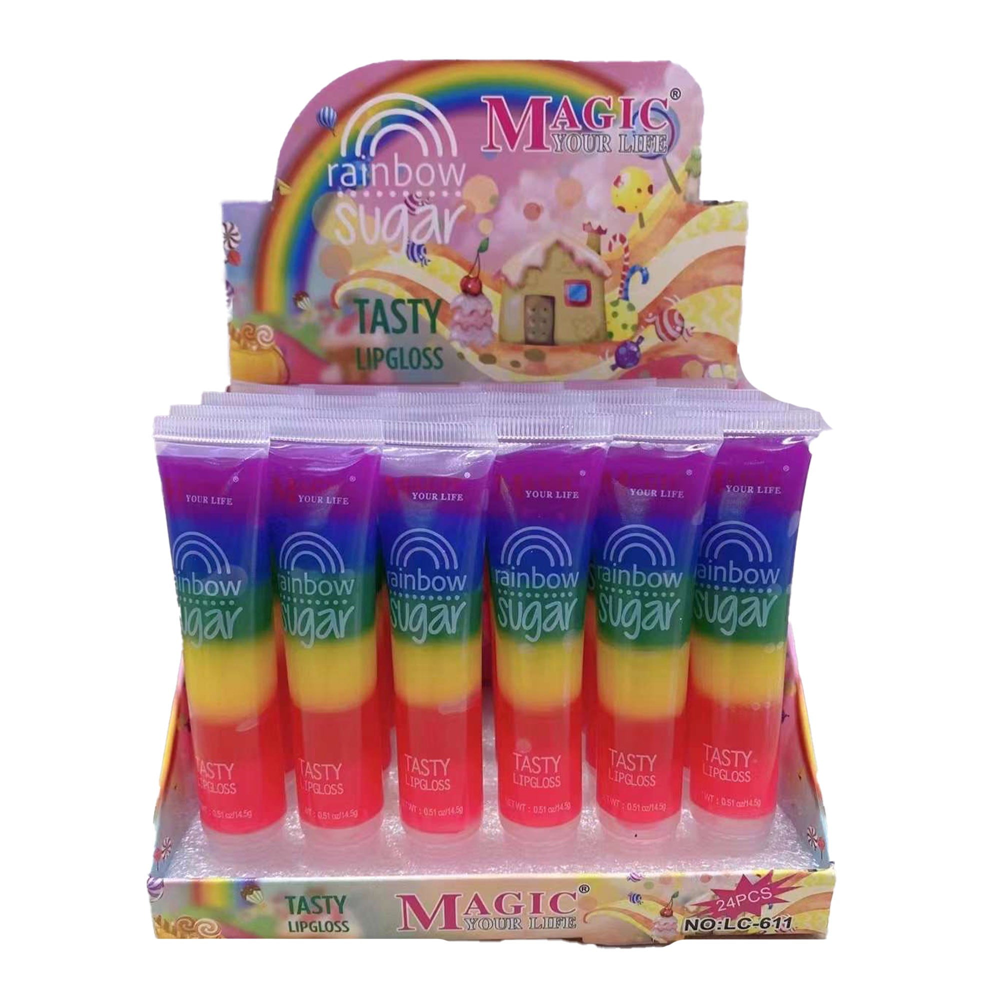 MAGIC YOUR LIFE RAINBOW SUGAR LIP GLOSS 611B (24PC)