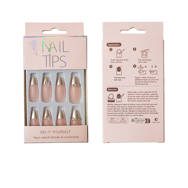 RHINESTONE DECOR BALLERINA FAKE NAIL SET 1201-48 (12PK)