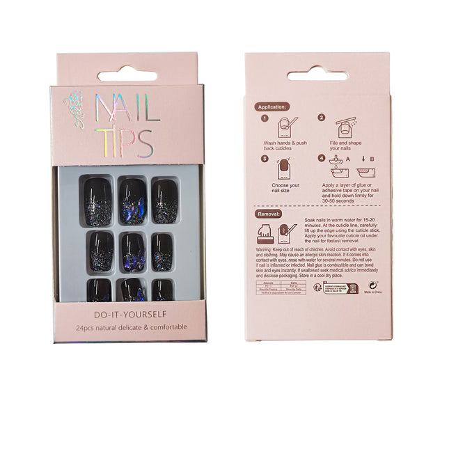 GLITTER DECOR SQUOVAL FAKE NAIL SET 1201-53 (12PK)