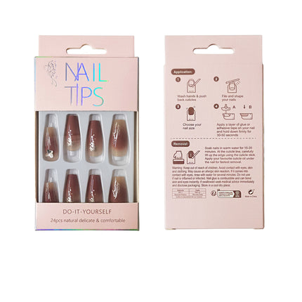 Rhinestone Decor Ballerina Fake Nail Set  NA1201-79 (12PK)