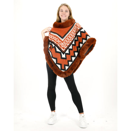 Zig Zag Pattern Faux Fur Poncho P4030 (12PC)