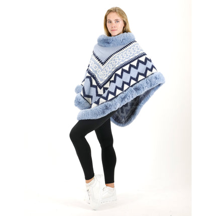Zig Zag Pattern Faux Fur Poncho P4030 (12PC)