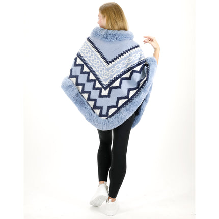 Zig Zag Pattern Faux Fur Poncho P4030 (12PC)