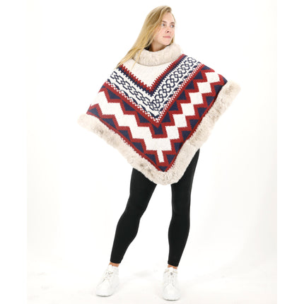 Zig Zag Pattern Faux Fur Poncho P4030 (12PC)