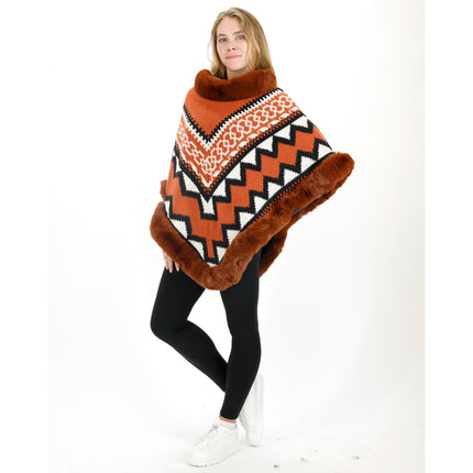 Zig Zag Pattern Faux Fur Poncho P4030 (12PC)