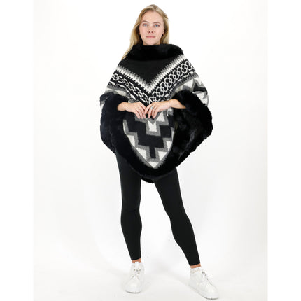Zig Zag Pattern Faux Fur Poncho P4030 (12PC)