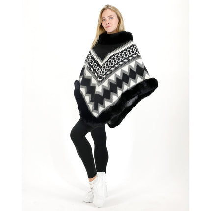 Zig Zag Pattern Faux Fur Poncho P4030 (12PC)