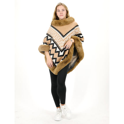 Zig Zag Pattern Faux Fur Poncho P4030 (12PC)