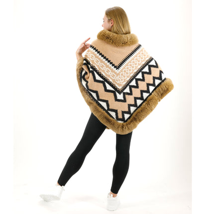 Zig Zag Pattern Faux Fur Poncho P4030 (12PC)
